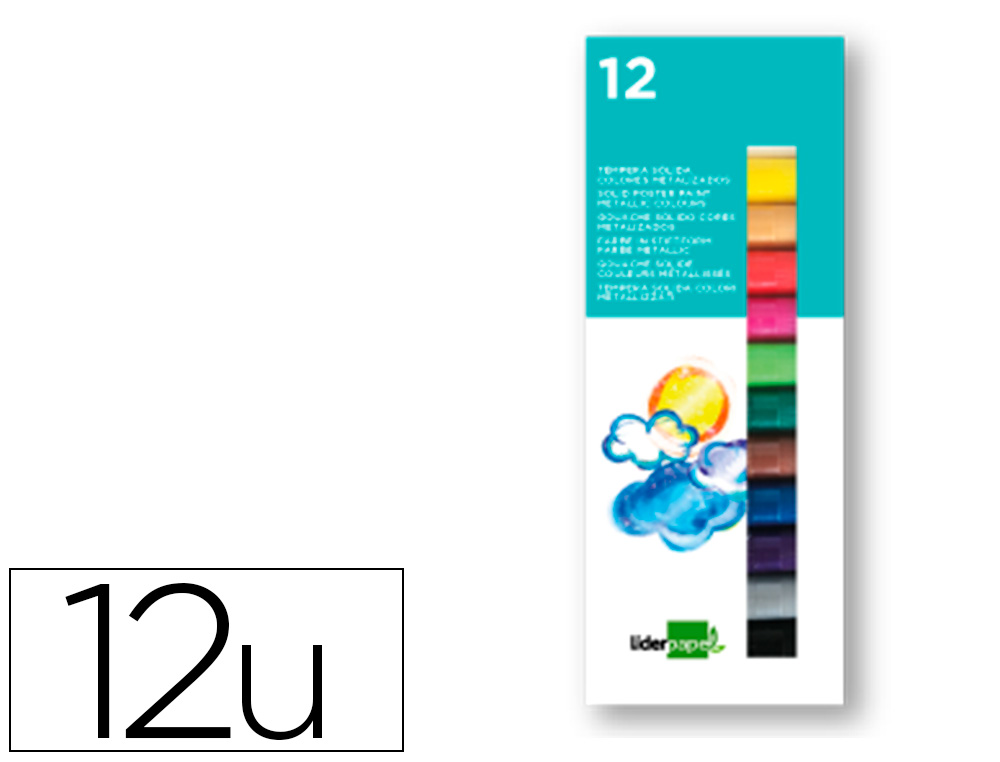 Témpera sólida Liderpapel escolar 12 barras 10g. colores surtidos